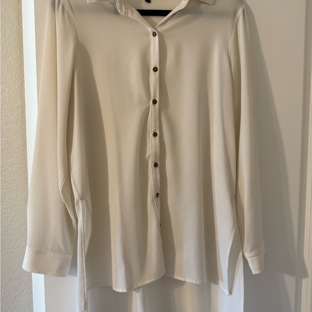 Elegant Cream Button-Up Blouse/tunic slightly sheer